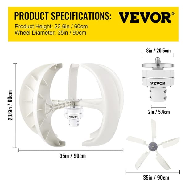 Vertikal Akse Vindmølle 400W 12V - Lav Startfart, Nylon Fiber Vinger & Indbygget Kontroller