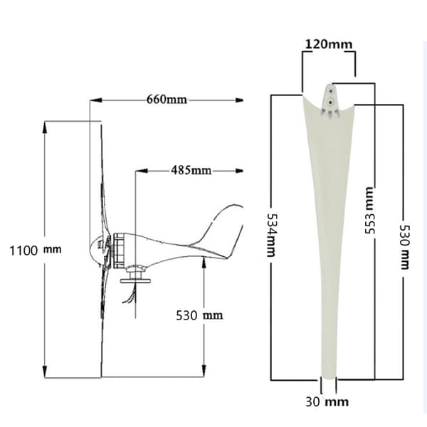 48V 800W 6 blad Vindturbingeneratorer Windmill Power Aerogenerator Laddning
