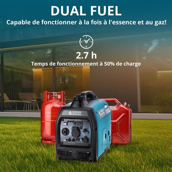 KS 3100iG S invertertyp bensin-gasgeneratorset max effekt/nom: 3100W/2800W ekonomiläge, kopparlindning