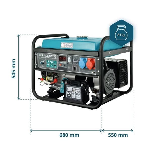 Konner &amp; Sohnen 5500W KS 7000E 1/3 trefas elektrisk dema bensingenerator