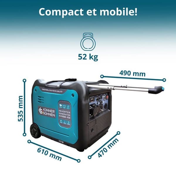 KS 5500iES ATSR inverter generatorset max effekt/nom: 5500W/5000W, kopparlindning, 2 USB-kontakter, ATS-utgång