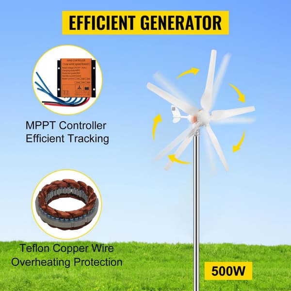 500W 12V 5-blads effektiv vindkraftsgenerator med MPPT-kontroller, låg starthastighet, högkvalitativa blad, lätta att montera