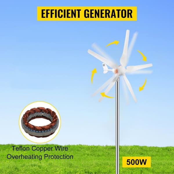 500W 12V 5-blads effektiv vindkraftsgenerator med laddkontroll, låg starthastighet, högkvalitativa blad, lätta att montera