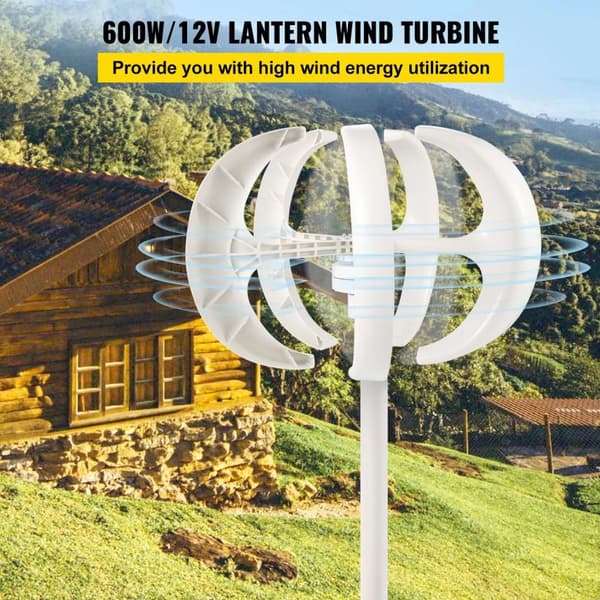 600W 12V 5-blads lanternformad vertikal axel vindkraftverk, högkvalitativa blad, låg starthastighet, låg vibration/ljudnivå, lättinstallerad