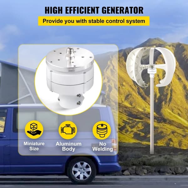 600W 12V vertikalt vindturbin med laddningsregulator, kraftfull prestanda, låg startvindhastighet, låg vibration, lågt ljud