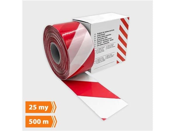 Barriärband HDPE röd/vit - Rulle med 500 meter