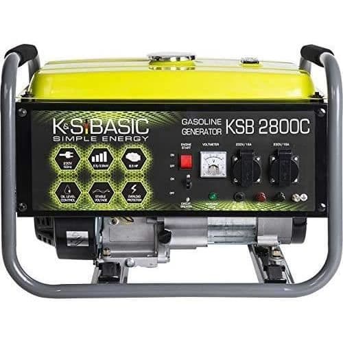 Bensindriven generator KSB 2800C, maximal effekt 2800W, manuell start, motoreffekt 6,5 HK, AVR-regulator, 2x1678