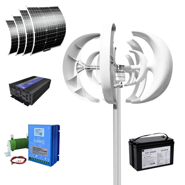 3000W 12V litet vertikalt vindkraftverk med solcellssystem och batterisystem, hemmabruk vindturbingenerator, lätt att installera