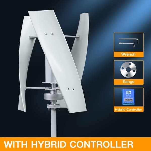2000W 24V hemmabruk 3-blads vindturbingenerator med LCD hybridkontroller, vertikal axel vindkraftverk med monteringsbas