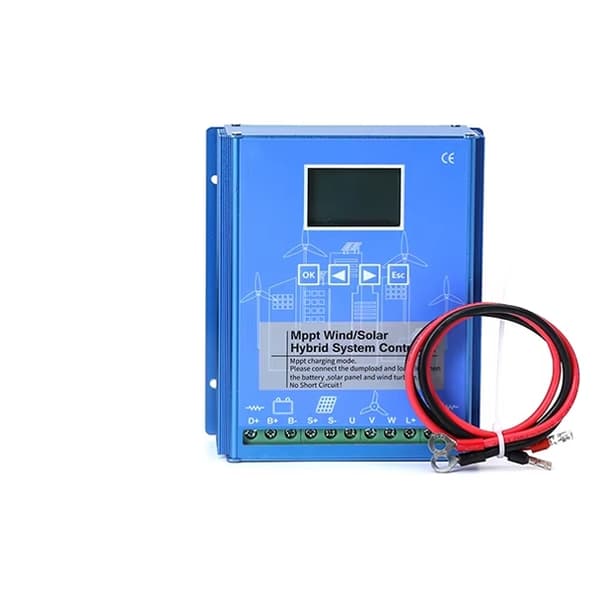 2000W 24V hemmabruk 3-blads vindturbingenerator med LCD hybridkontroller, vertikal axel vindkraftverk med monteringsbas