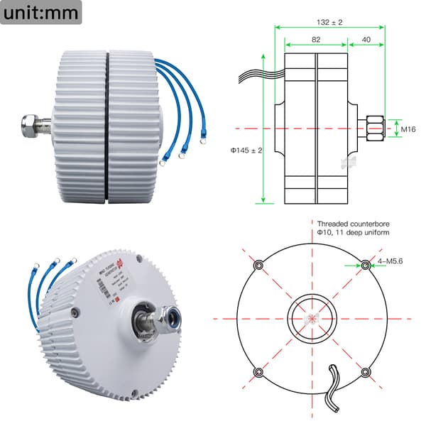 300W Vindmøllegenerator, Lav RPM, Høj Effektivitet,Enkelt aksel, DC12V, 300W 12V