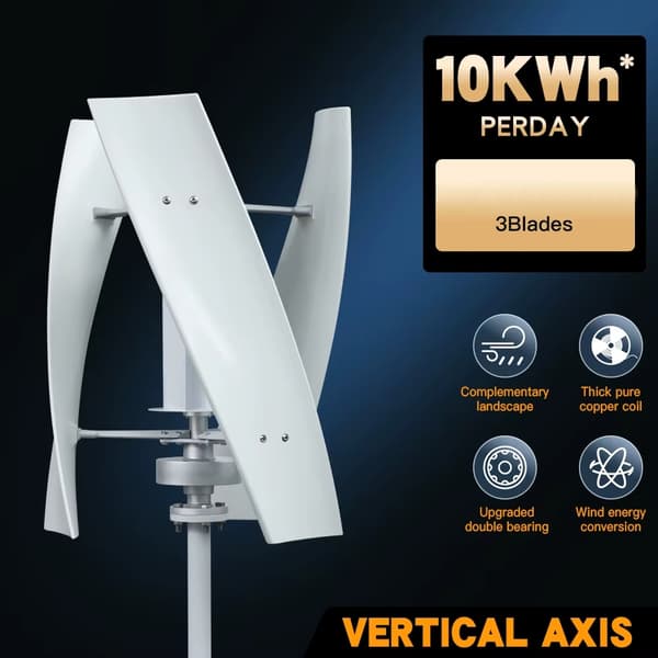 3KW 48V vertikal axel magnetisk levitation vindturbingenerator med solpanelsystem och batterisystem, vindkraftverk för hemmabruk