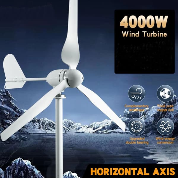 4000W 48V horisontell axel 3-blads vindturbinggenerator med styrenhet, hemmabruk vindkraftverk