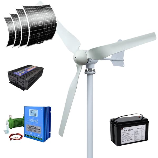 4000W 48V horisontell axel 3-bladig vindturbinggenerator med batterisystem, hushållstyp vindkraftverk