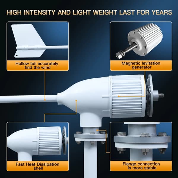 5000W 24V horisontell 3-blads vindturbingenerator med hybridkontroll, vindkraftverk för hemmabruk, hög effektivitet, stabil