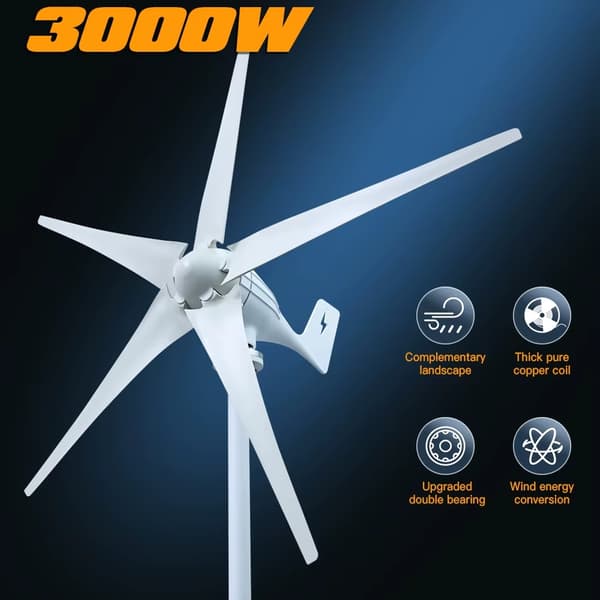 3000W 12V 5-blads hushållstyp vindkraftverk med MPPT-styrenhet, effektiv vindturbingenerator, låg starthastighet, enkel installation