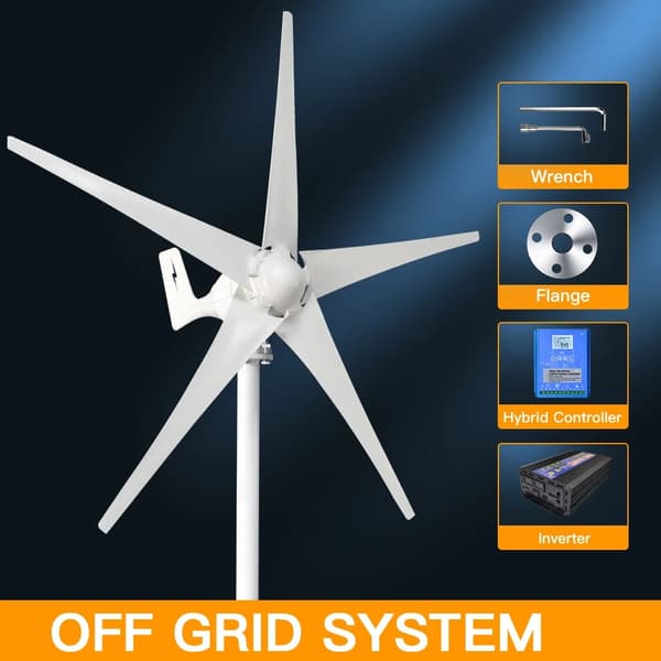 3000W 12V 5-bladigt hushållsvindkraftverk med off-grid system, högeffektiv vindturbingenerator, låg starthastighet, enkel installation