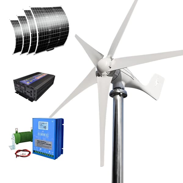 3000W 48V 5-bladigt hushållstyp vindkraftverk med solpanelsystem, effektiv vindturbingenerator, låg starthastighet, enkel installation