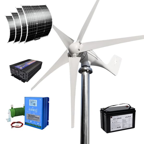 3000W 12V 5-bladigt hushållstyp vindkraftverk med batterisystem, effektiv vindturbingenerator, låg starthastighet, enkel installation