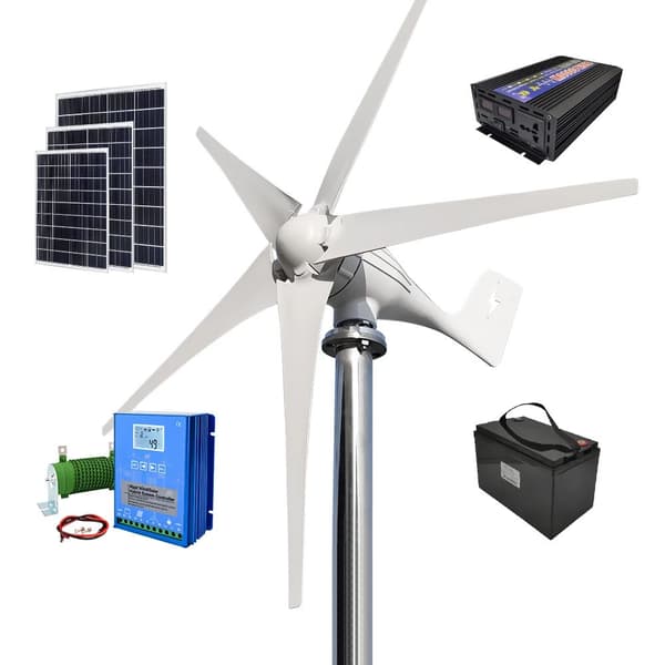 3000W 48V 5-bladigt hushållstyp vindkraftverk med batterisystem, effektiv vindturbingenerator, låg starthastighet, enkel installation