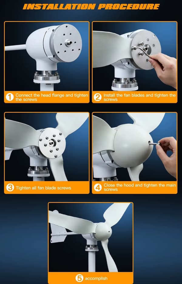4000W 24V 3-bladig horisontell vindturbingenerator med MPPT-regulator, liten vindkraftverk för hemmabruk, enkel att installera