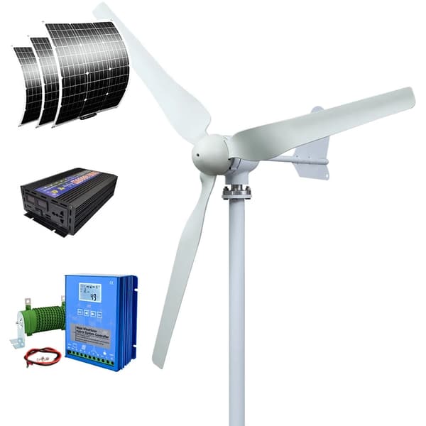 4000W 48V 3-bladig horisontell vindturbingenerator med solsystem, liten vindkraftverk för hemmabruk, enkel att installera