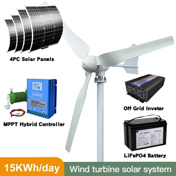 4000W 24V 3-bladig horisontell vindturbingenerator med batterisystem, liten vindkraftverk för hemmabruk, enkel att installera