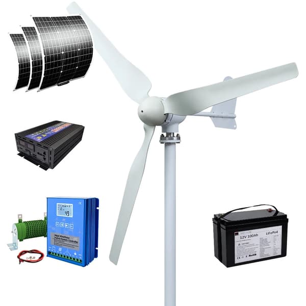 4000W 24V 3-bladig horisontell vindturbingenerator med batterisystem, liten vindkraftverk för hemmabruk, enkel att installera