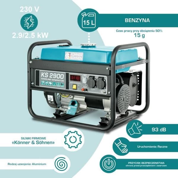 Bensinaggregat KS 2900 Könner &amp; Söhnen max effekt 2900W, automatisk spänningsregulator (AVR), LED-display.