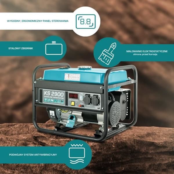 Bensinaggregat KS 2900 Könner &amp; Söhnen max effekt 2900W, automatisk spänningsregulator (AVR), LED-display.