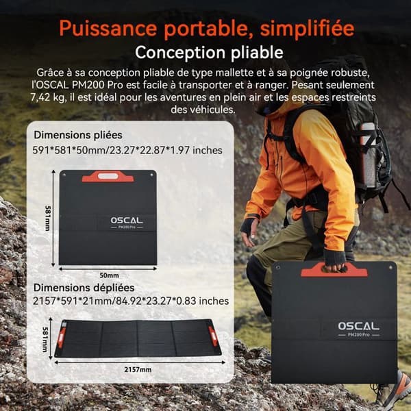 OSCAL PowerMax 6000 Bärbar solreservoir 3600Wh(6000Wh) + OSCAL PM200 Fällbart solpanel 200W Bärbar energistation