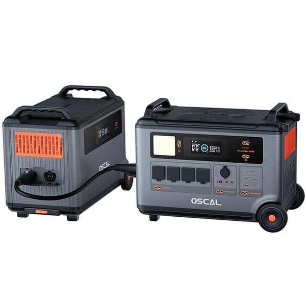 OSCAL PowerMax 6000 Bärbar solreservoir 3600Wh(6000Wh) + OSCAL PM200 Fällbart solpanel 200W Bärbar energistation