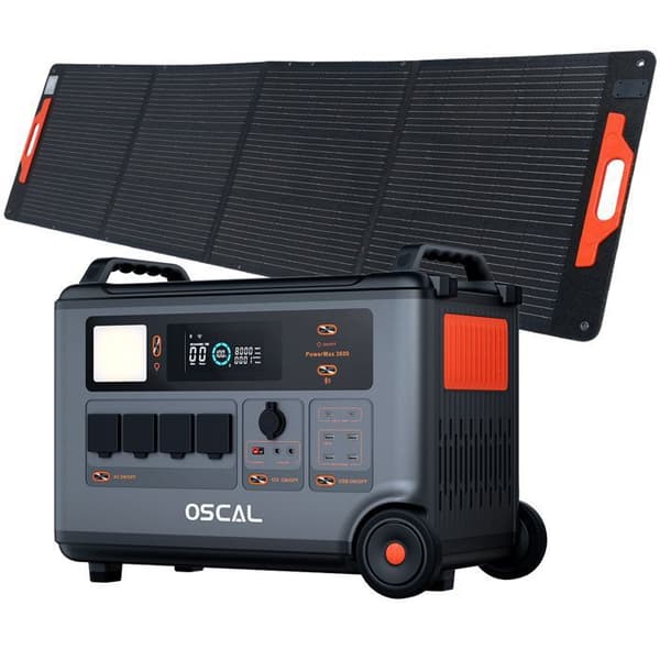 OSCAL PowerMax 6000 Bärbar solreservoir 3600Wh(6000Wh) + OSCAL PM200 Fällbart solpanel 200W Bärbar energistation
