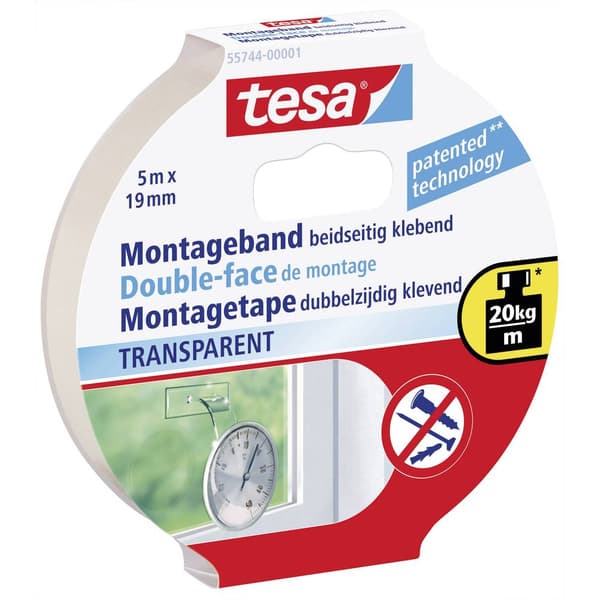 tesa 55744-00001-02 Monteringsband tesa® Powerbond Transparent (L x B) 5 m x 19 mm 1 st
