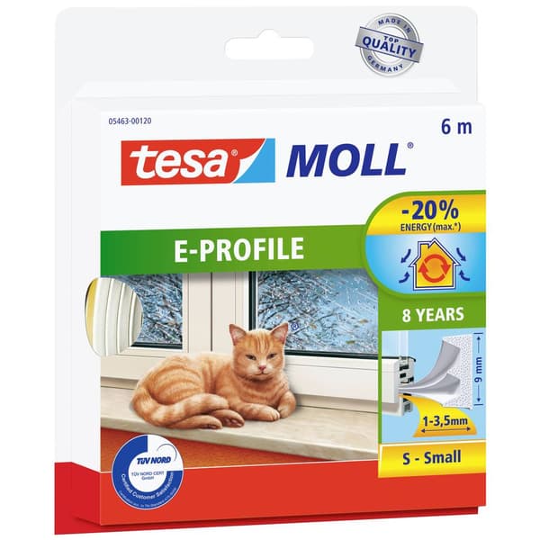Tesamoll® E-profil gummitätning för dörrar och fönster - självhäftande, enkel montering, för springor från 1 - 3,5 mm t