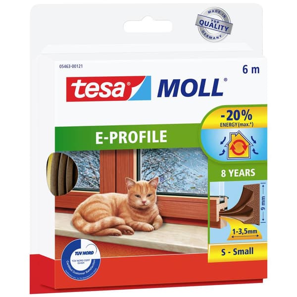 Tesamoll® E-profil gummitätning för dörrar och fönster - självhäftande, enkel montering, för springor från 1 - 3,5 mm t