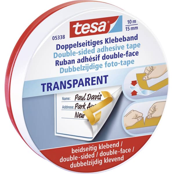 tesa 05338-00000-01 Dubbelsidiga tejp Transparent (L x B) 10 m x 15 mm 1 st
