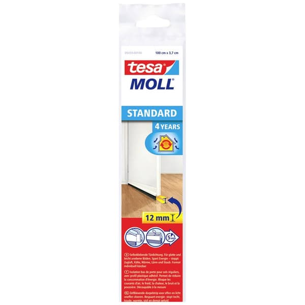 Tesamoll® standard dörrtätningslist självhäftande - för springbredd upp till 12 mm tesa STANDARD Vit 1 st