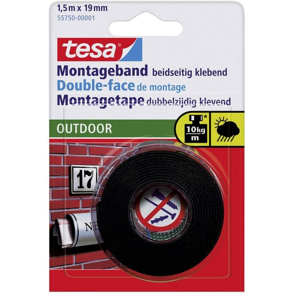 tesa OUTDOOR 55750-00001-03 Monteringsband tesa® Powerbond Svart (L x B) 1.5 m x 19 mm 1 st
