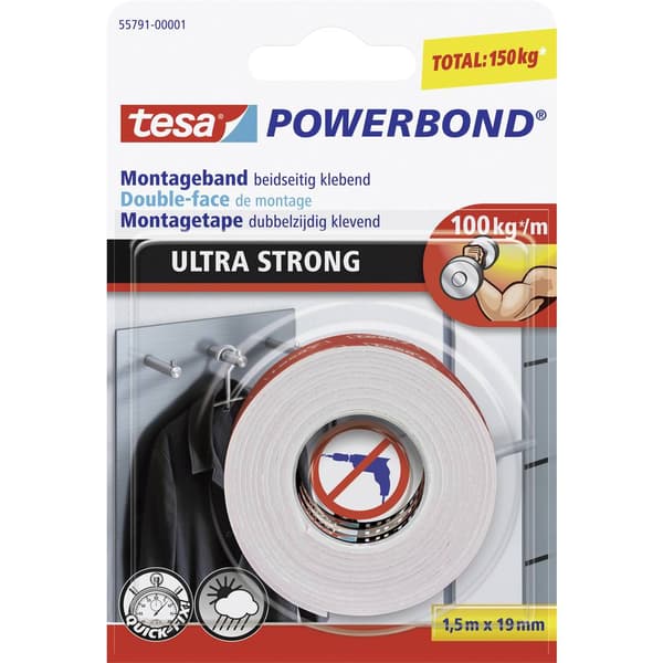 tesa ULTRA STRONG 55791-00001-00 Monteringsband tesa® Powerbond Vit (L x B) 1.5 m x 19 mm 1 st
