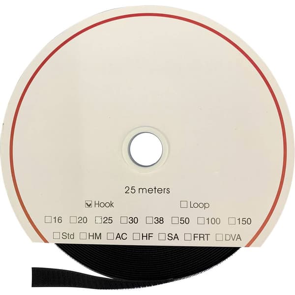 FASTECH® T0102599990325 Kardborreband för pålimning Hotmelt Statisk del (L x B) 25000 mm x 25 mm Svart 25 m