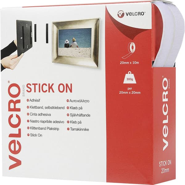 VELCRO® VEL-EC60219 Kardborreband för fastlimning Statisk del och fleecedel (L x B) 10000 mm x 20 mm Vit 10 m