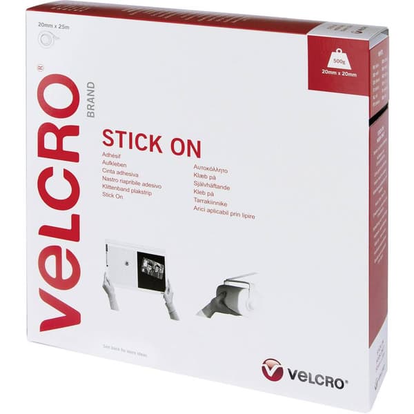 VELCRO® VEL-EC60354 Kardborreband för fastlimning Statisk del och fleecedel (L x B) 25000 mm x 20 mm Vit 25 m