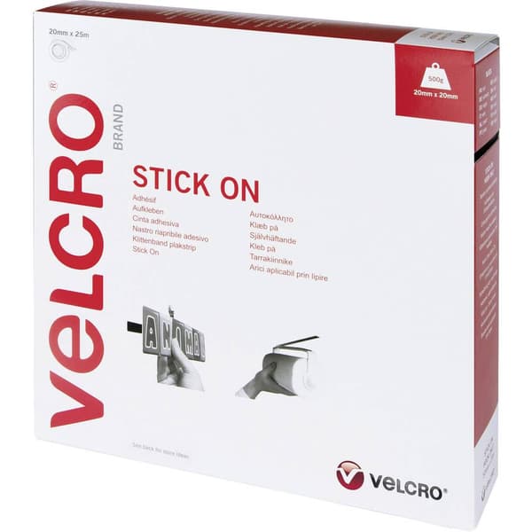 VELCRO® VEL-EC60355 Kardborreband för fastlimning Statisk del och fleecedel (L x B) 25000 mm x 20 mm Svart 25 m