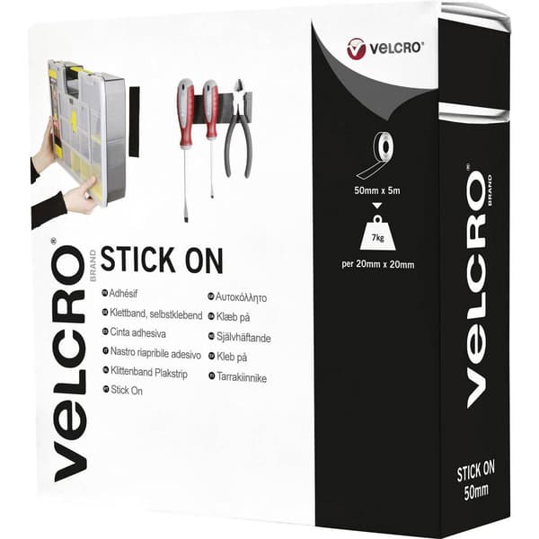 VELCRO® VEL-EC60243 Kardborreband för fastlimning Statisk del och fleecedel, Extra stark (L x B) 5000 mm x 50 mm Svart