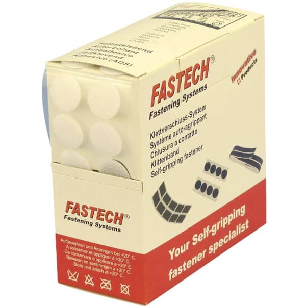 FASTECH® B20-COIN000005 Kardborreband-punkter för pålimning Hotmelt Statisk del och fleecedel (Ø) 20 mm Vit 460 delar