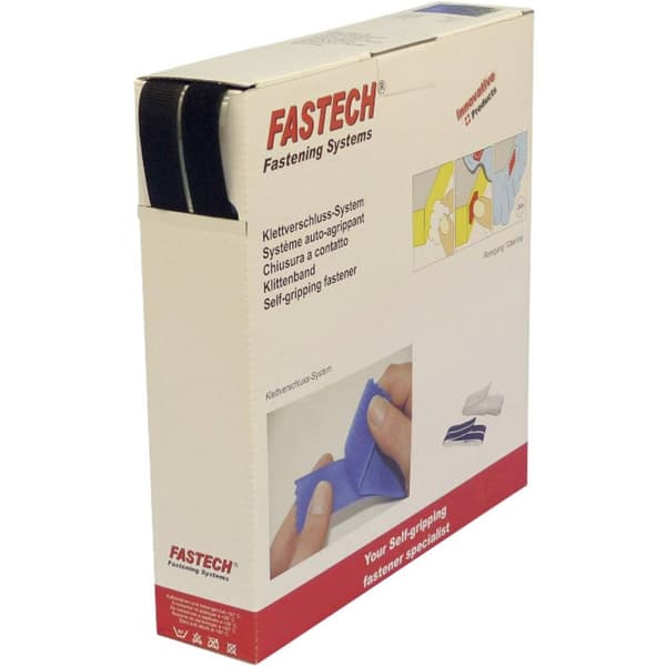 FASTECH® B20-SKL999925 Kardborreband för pålimning Hotmelt Statisk del och fleecedel (L x B) 25000 mm x 20 mm Svart 25