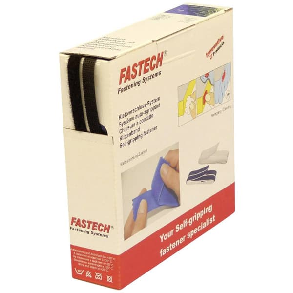FASTECH® B10-SKL999910 Kardborreband för pålimning Hotmelt Statisk del och fleecedel (L x B) 10 m x 10 mm Svart 10 m