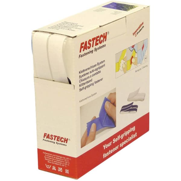 FASTECH® B20-SKL000010 Kardborreband för pålimning Hotmelt Statisk del och fleecedel (L x B) 10000 mm x 20 mm Vit 10 m