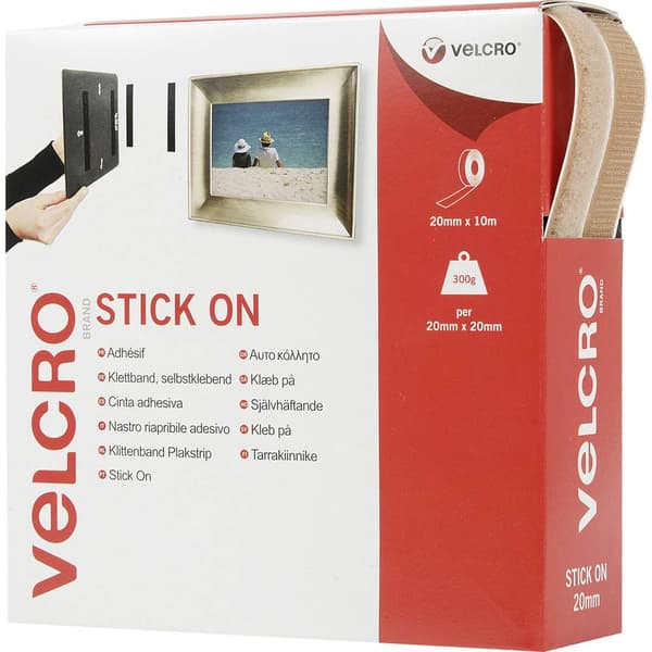 VELCRO® VEL-EC60221 Kardborreband för fastlimning Statisk del och fleecedel (L x B) 10000 mm x 20 mm Beige 10 m